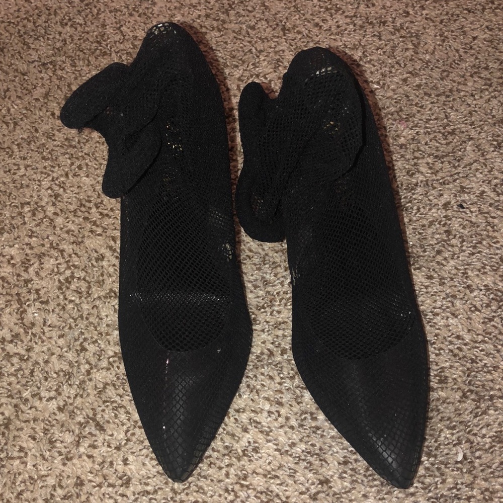 Black see through fish net heels